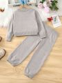 Young Girls' Long Sleeve Single-Breasted Cardigan And Sweater Pants Set