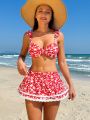 SHEIN Swim Mod Floral Print Ruffled Two-piece Swimsuit