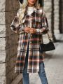 Plaid Print Drop Shoulder Coat