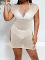 SHEIN Swim BohoFeel Plus Size Women's Round Neck Hollow Out Cover-Up Dress