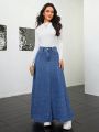 SHEIN Privé Women'S Blue Pearl Embellished Denim Skirt