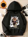 Tween Boy Bear & Slogan Graphic Hooded Thermal Lined Sweatshirt