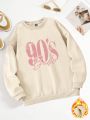 1pc Fashionable Casual Round Neck Sweatshirt With Letter Print And Fleece Lining For Teenage Girls