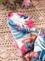 Baby Tropical Print Cold Shoulder Top & Ruffle Hem Shorts