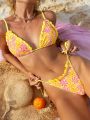 SHEIN Swim Mod Random Floral Print Triangle Cup Knotted Side Bikini Set