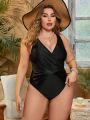 SHEIN Swim Chicsea Plus Size Women's One-Piece Swimsuit With Twisted Knot Detail At The Waist