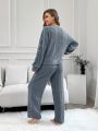 Women's Plain Ribbed Long Sleeve And Long Pant Homewear Set