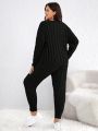 Plus Size Solid Color Casual Sweater Set