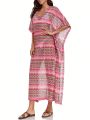 SHEIN Swim BohoFeel Women's Bohemian Style Pattern Printed Long Shawl Cape