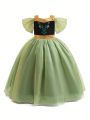 Little Girls' Flower Embroidery Off-shoulder Mesh Formal Dress