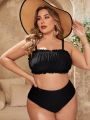 SHEIN Swim Vcay Plus Size Solid Color Swimwear Bikini Top With Thin Shoulder Straps