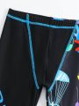 Tween Boy's Cartoon & Letter Print Swim Trunks