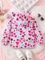 SHEIN Kids CHARMNG Girls' Heart Pattern Hooded Jacket For Little Girls