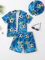 Toddler Boys' Soccer Printed Hawaiian Shirt And Swim Trunks, Swimwear Set