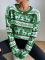 SHEIN LUNE Christmas Deer Pattern Drop Shoulder Sweater