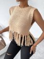 SHEIN Essnce Fringe Trim Crop Sweater Vest