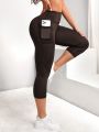 Yoga Basic Wide Waistband Phone Pocket Side Sports Leggings