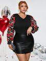 SHEIN SXY Plus Size Flower Printed Patchwork Bodysuit