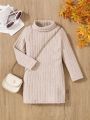 1pc Baby Girl Solid Color Long Sleeve Dress