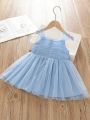 Baby Girls' Blue Mesh Tutu Dress With Shoulder Straps