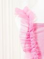 Pink Mesh Tulle Skirt Lovely Valentine's Day Party Princess Dress With Back Bow Tie For Baby Girl