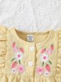 Fashionable & Elegant Baby Girl'S Flower Embroidery Flying Sleeves Bodysuit