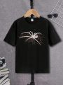 1pc Stylish Spider Printed Basic Round Neck Short Sleeve T-shirt For Tween Boys