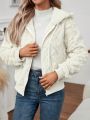 SHEIN Unity Zip Up Drawstring Hooded Teddy Jacket