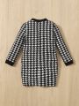 SHEIN Baby Houndstooth Print Mock Neck Dress