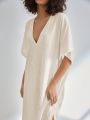 SHEIN Leisure Solid Color Side Slit Homewear Maxi Dress