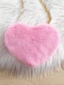 SHEIN Kids CHARMNG Young Girl Knitted Solid Color Strap Cami Top With Ruffle Hem Skirt And Crossbody Love Heart Bag 3pcs/Set