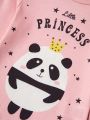 Young Girl's Simple Letter & Panda Printed Long Sleeve Top And Long Pants Casual Home Wear 2pcs/Set