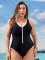 SHEIN Swim SPRTY Plus Size Color Blocking Edged One-Piece Swimsuit