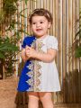 Baby Girl Cute Bubble Sleeve Contrast Embroidery Dress