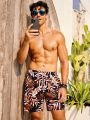 SHEIN Men's Tropical Printed Drawstring Waist Beach Shorts