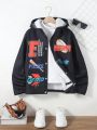 1pc Teen Boys' Hooded Jacket Zipper Up With Multiple Pattern Print For Autumn And Winter