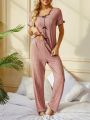 Women's Pyjamas Set With Bowknot Decor & Frill Hem Design