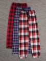 3pcs/set Plaid Pajama Pants Decorated With Bows