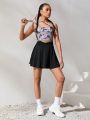 SHEIN Teenage Girls' Solid Color Skorts With Built-In Light Blocking Shorts And Pockets For Casual & Sports Wear