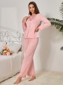 Ladies' Lace Splicing Long Sleeve Pajamas Set