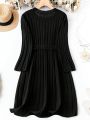 Plus Solid Ribbed Knit Belted Sweater Dress