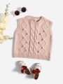 SHEIN Kids Nujoom Young Girl Pom Pom Detail Cable Knit Sweater Vest