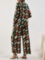 SHEIN LUNE Printed Shirt And Long Pants Casual Two-piece Set