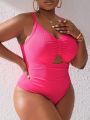 SHEIN Swim Vcay Plus Size Solid Color Hollow Out One Piece Swimsuit