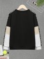 SHEIN Kids SPRTY Tween Boy Slogan Tape Colorblock Patched Detail Pullover