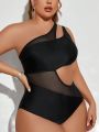 SHEIN Swim SXY Plus Size Mesh Splice Hollow Out One-piece Swimsuit