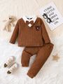 Baby Boys' Bear Embroidered Long Sleeve Top And Pants Set