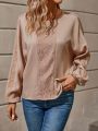 EMERY ROSE Women's Embroidered Patchwork Round Neck Shirt