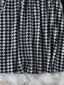 SHEIN Tween Girl Houndstooth Print Mock Neck Puff Sleeve Dress