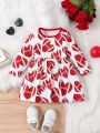 Infant Baby Girls' Cute Rugby Red Everyday Casual & Festival Dress For Spring And Summer